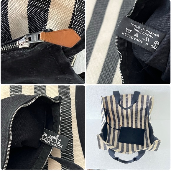 HERMES Striped 'Cannes' large Tote Fourre-tout bag + attached Hermès case - Picture 12 of 16